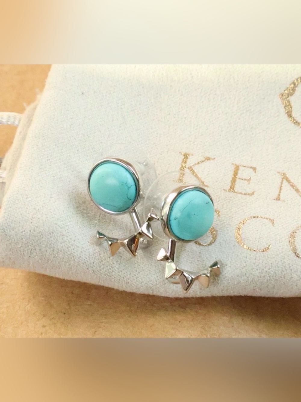 Kendra Scott Sienna Ear Jacket Earrings Silver Light Blue Magnesite New